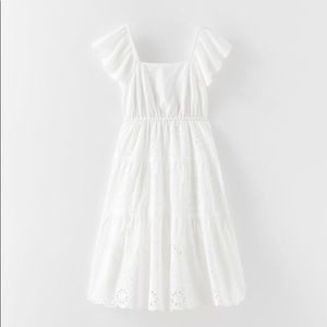 ZARA- NEW CUT OUT EMBROIDERED WHITE DRESS SIZE 9/10